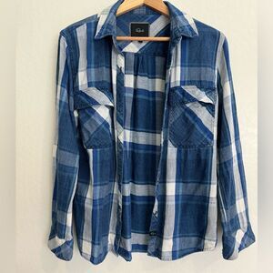 Rails blue plaid flannel cotton long sleeve button down shirt size xs